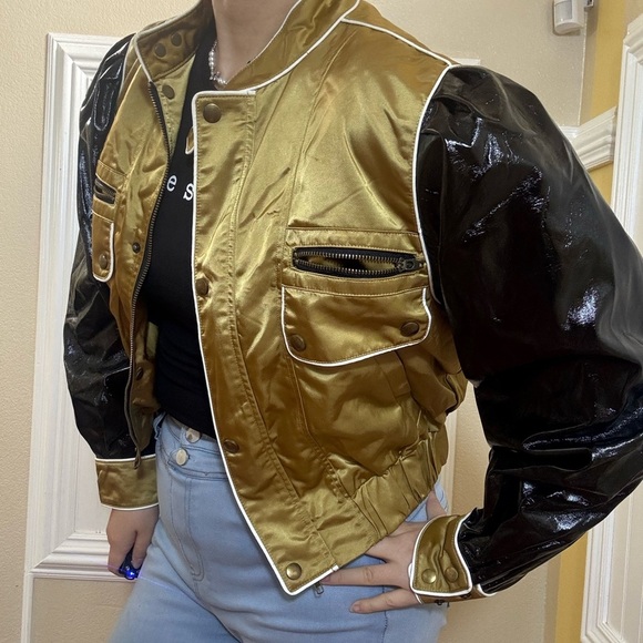 Jackets & Blazers - Stylish Gold and Black Bomber Jacket